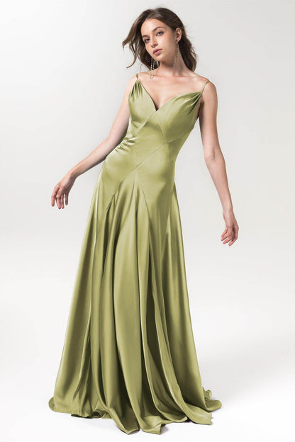 A-Line Floor Length Luxe Satin Bridesmaid Dress Formal Dresses CB0591