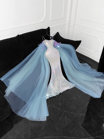 Vintage Shiny Sequined Sweetheart Spaghetti Strap Design Mermaid Prom Dress Evening Dress HZ1024