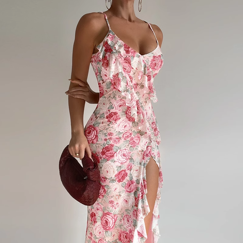 New Simple Fashion Floral Spaghetti Strap Dress HZ1024