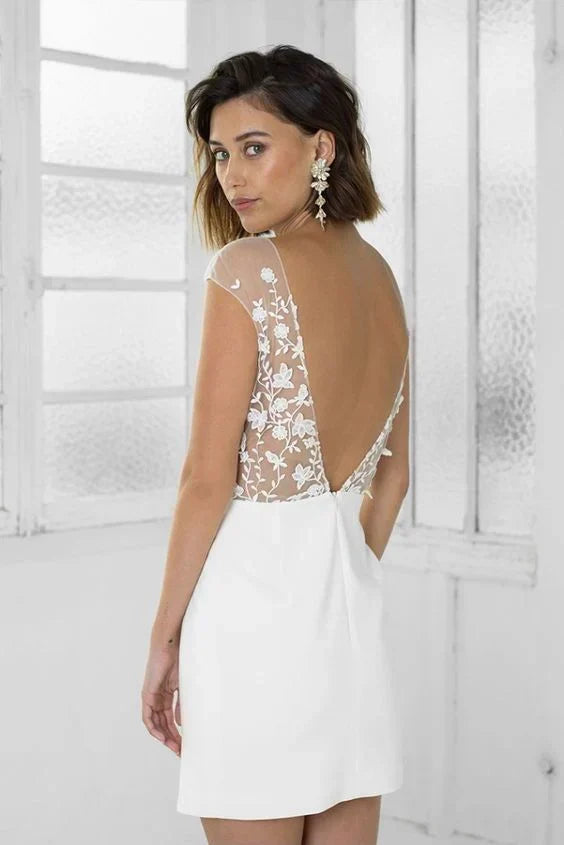 Vintage White Applique Homecoming Dress Sheath Party Dress Short Cocktail Dress HZ1024