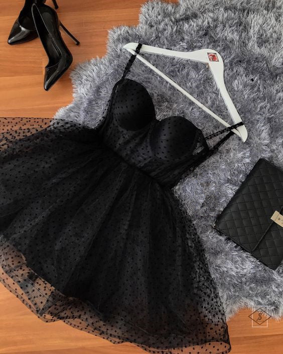 Vintage Black Polka Dot Homecoming Dress Sweetheart Party Dress Short A-Line Cocktail Dress HZ1024