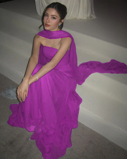 Long Prom Dresses Strapless A-Line Tulle Formal Occasion Dress Elegant