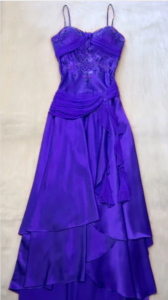 Spaghetti Straps Long Orange Party Dress Satin Evening Gown