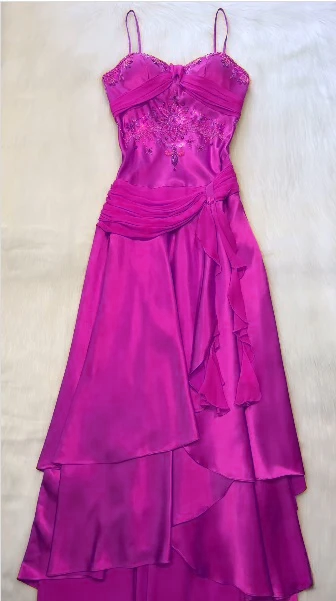 Spaghetti Straps Long Orange Party Dress Satin Evening Gown