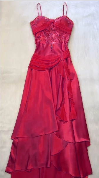 Spaghetti Straps Long Orange Party Dress Satin Evening Gown