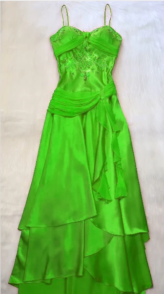 Spaghetti Straps Long Orange Party Dress Satin Evening Gown