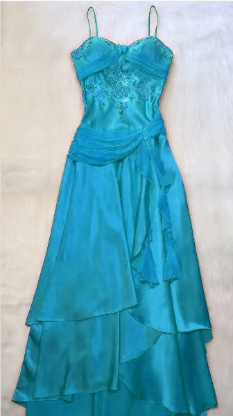 Spaghetti Straps Long Orange Party Dress Satin Evening Gown