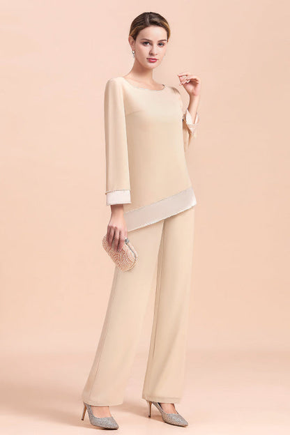 Champagne Chiffon Two Pieces Mother of the Bride Jumpsuits Mother Outfits