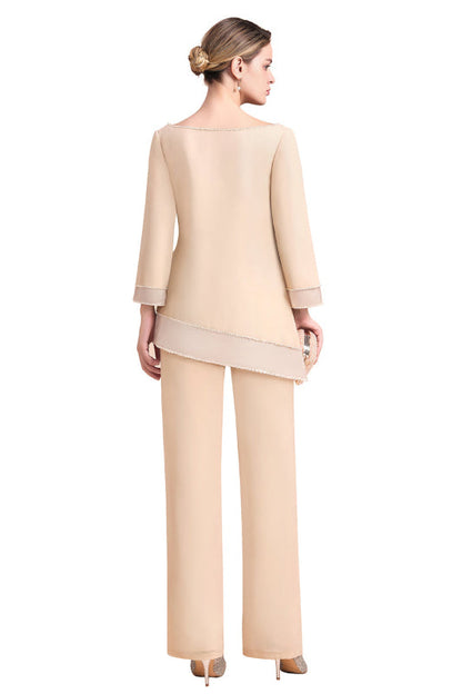 Champagne Chiffon Two Pieces Mother of the Bride Jumpsuits Mother Outfits