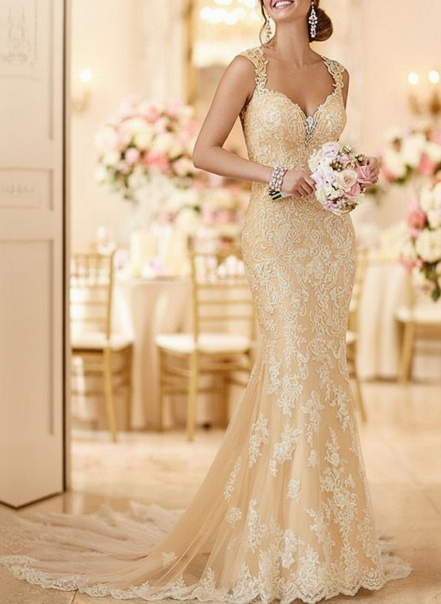 Backless Wedding Bridal Gowns Mermaid Sleeveless Lace Bridal Gowns