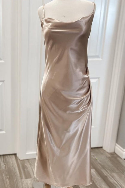 Burgundy Halter Cowl Neck Column Bridesmaid Dress