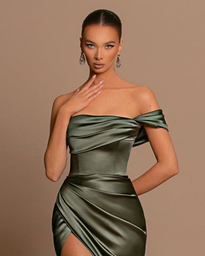 Charming Sage Green Sleeveless Long Evening Dress with Slit