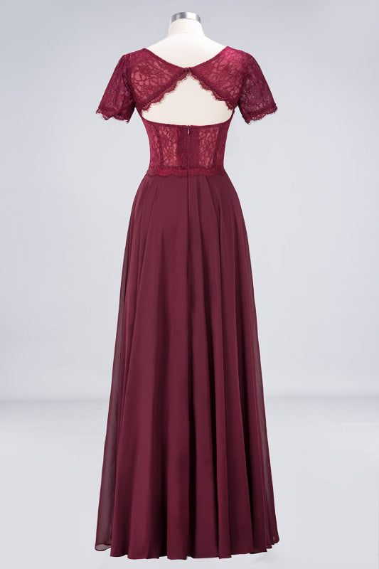 Chic Lace Burgundy Long Bridesmaid Dress With Sleeves