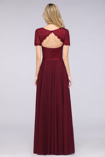 Chic Lace Burgundy Long Bridesmaid Dress With Sleeves