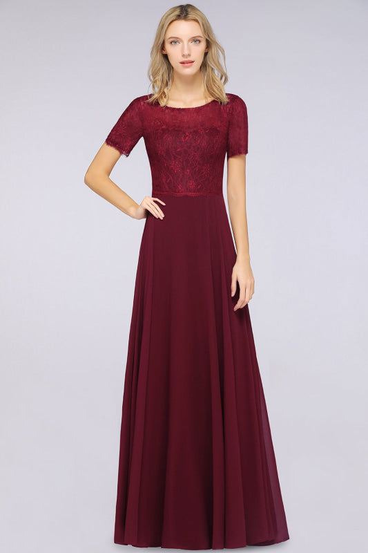 Chic Lace Burgundy Long Bridesmaid Dress With Sleeves