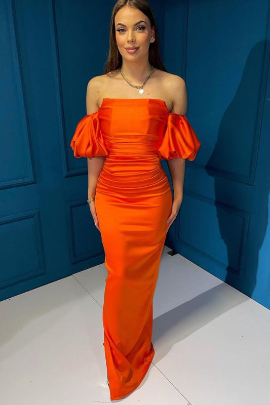 Chic Mermaid Evening Gown with Off-The-Shoulder Bubble Sleeves