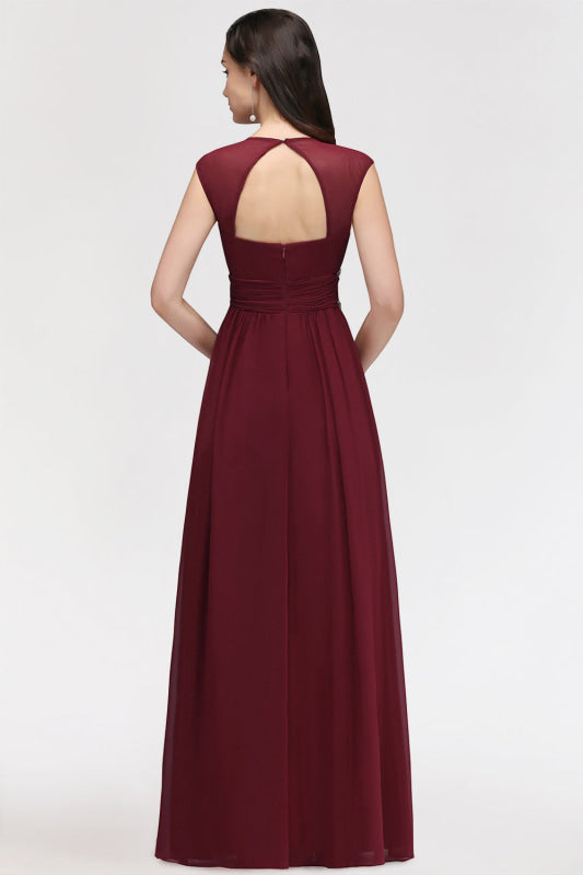Chic Ruched Chiffon Aline Formal Dress Burgundy Bridesmaid Dress with Beadings
