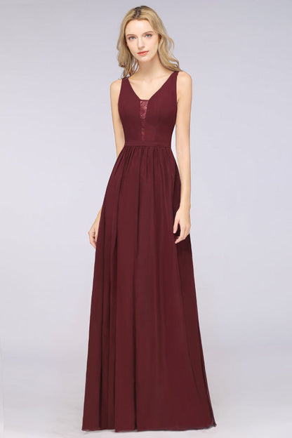 Chic Ruffles Straps Lace Chiffon Burgundy Bridsmaid Dress