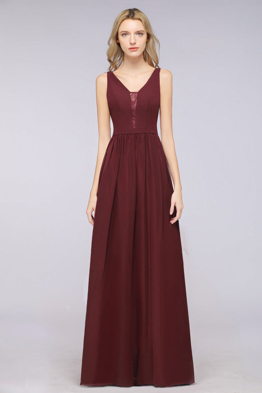 Chic Ruffles Straps Lace Chiffon Burgundy Bridsmaid Dress