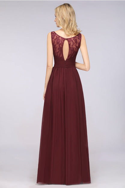 Chic Ruffles Straps Lace Chiffon Burgundy Bridsmaid Dress