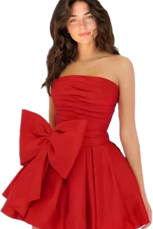Chic Sleeveless Ruched Short Homecoming Dresses Lace Up Mini Party Wear Dress with Bow