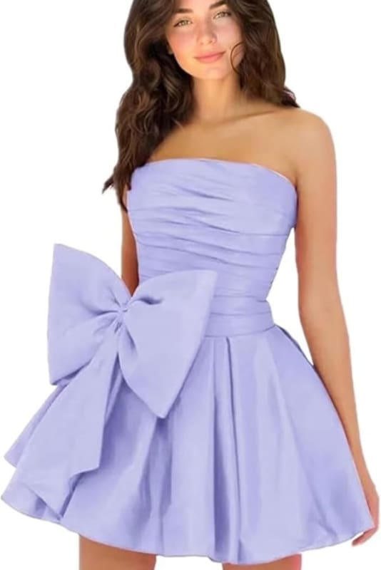 Chic Sleeveless Ruched Short Homecoming Dresses Lace Up Mini Party Wear Dress with Bow