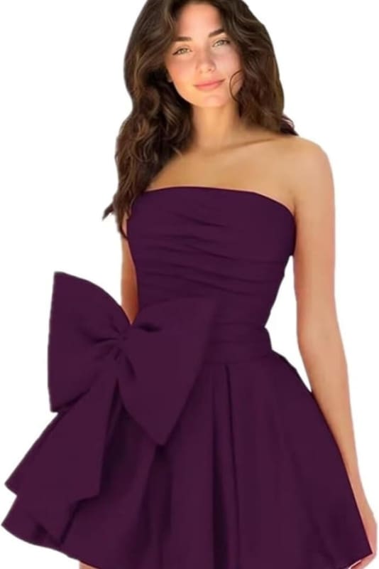 Chic Sleeveless Ruched Short Homecoming Dresses Lace Up Mini Party Wear Dress with Bow
