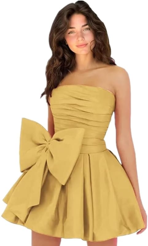 Chic Sleeveless Ruched Short Homecoming Dresses Lace Up Mini Party Wear Dress with Bow
