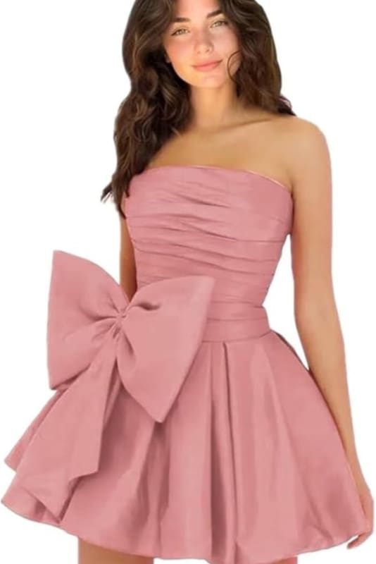 Chic Sleeveless Ruched Short Homecoming Dresses Lace Up Mini Party Wear Dress with Bow