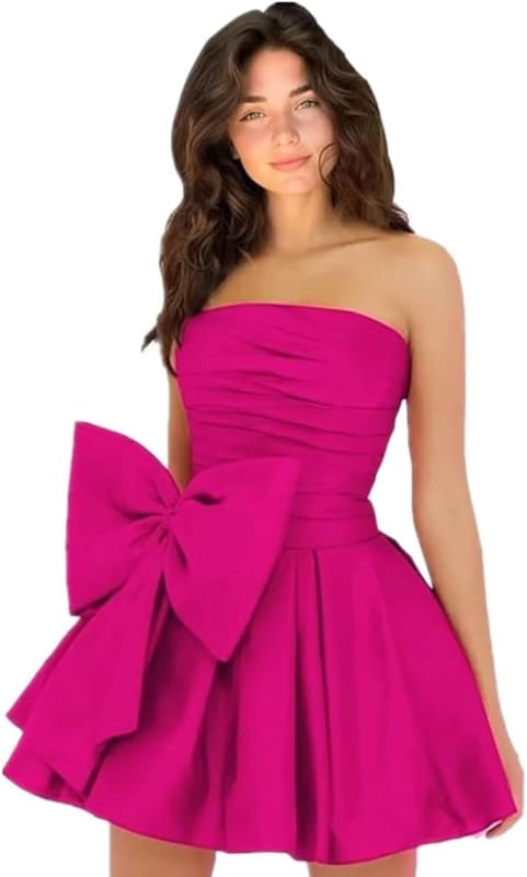 Chic Sleeveless Ruched Short Homecoming Dresses Lace Up Mini Party Wear Dress with Bow