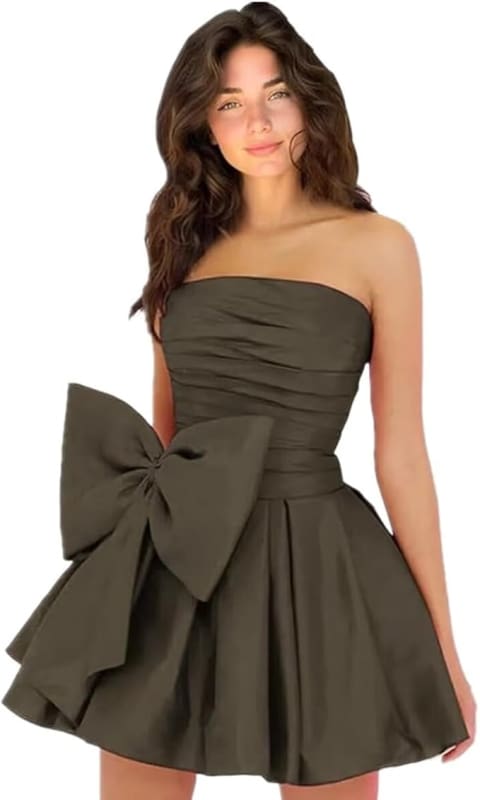 Chic Sleeveless Ruched Short Homecoming Dresses Lace Up Mini Party Wear Dress with Bow