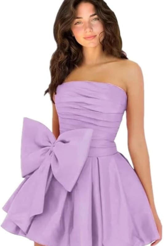 Chic Sleeveless Ruched Short Homecoming Dresses Lace Up Mini Party Wear Dress with Bow