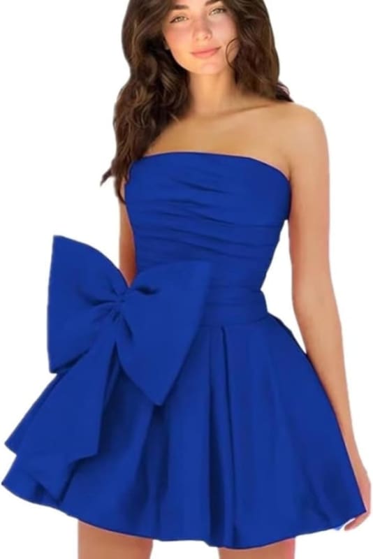 Chic Sleeveless Ruched Short Homecoming Dresses Lace Up Mini Party Wear Dress with Bow