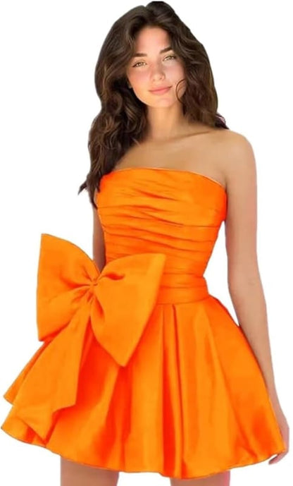 Chic Sleeveless Ruched Short Homecoming Dresses Lace Up Mini Party Wear Dress with Bow