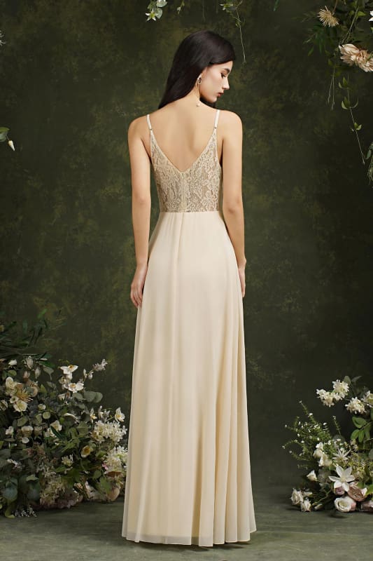 Chic Spaghetti Straps Chiffon Formal Dress Sleeveless V-Neck Aline Long Evening Dress