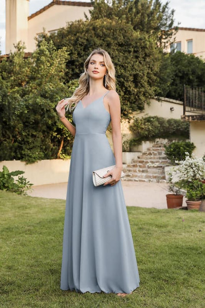 Chic Spaghetti Straps Chiffon Formal Dress Sleeveless V-Neck Aline Long Evening Dress