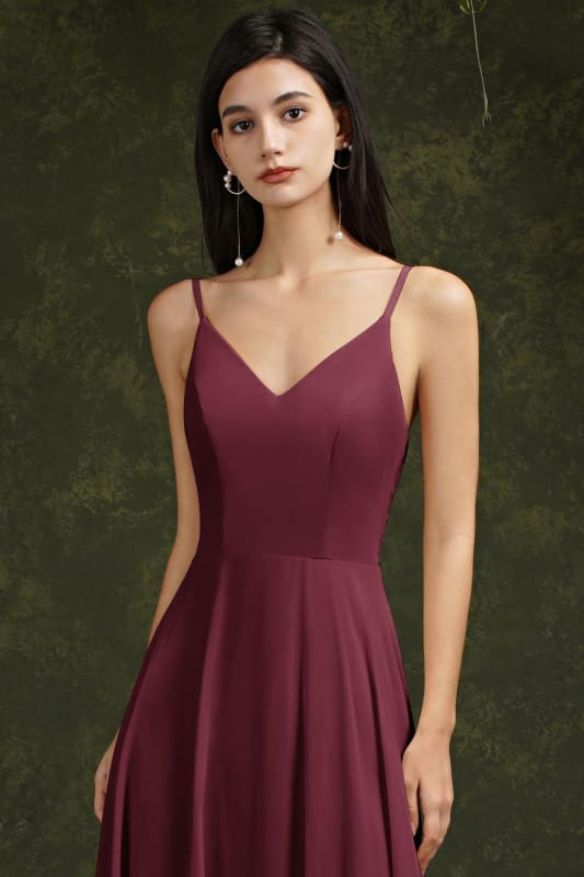 Chic Spaghetti Straps Chiffon Formal Dress Sleeveless V-Neck Aline Long Evening Dress