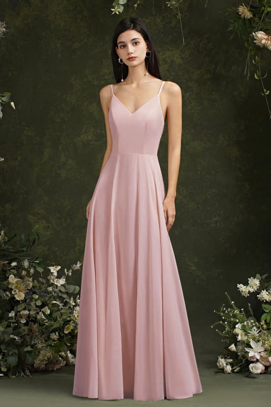 Chic Spaghetti Straps Chiffon Formal Dress Sleeveless V-Neck Aline Long Evening Dress