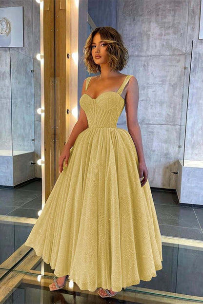 Chic Sweetheart Sequins A Line Prom Dress Tea Length