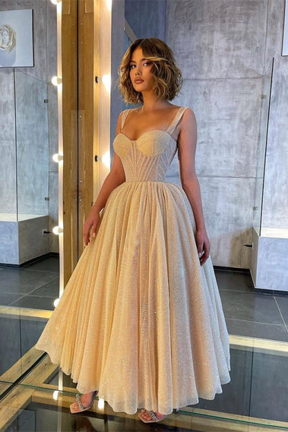 Chic Sweetheart Sequins A Line Prom Dress Tea Length