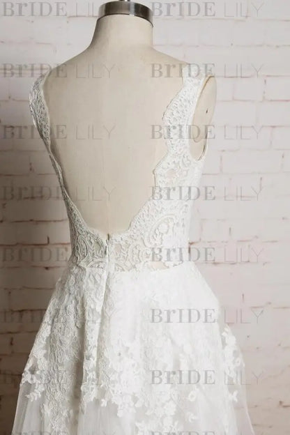 Chic V-neck Appliques Tulle A-line Wedding Dress