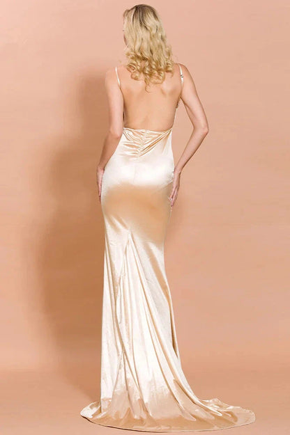 Chic V-Neck Backless Mermaid Long Evening Prom Dress With Spaghetti-Straps