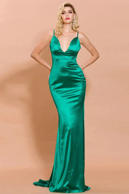 Chic V-Neck Backless Mermaid Long Evening Prom Dress With Spaghetti-Straps