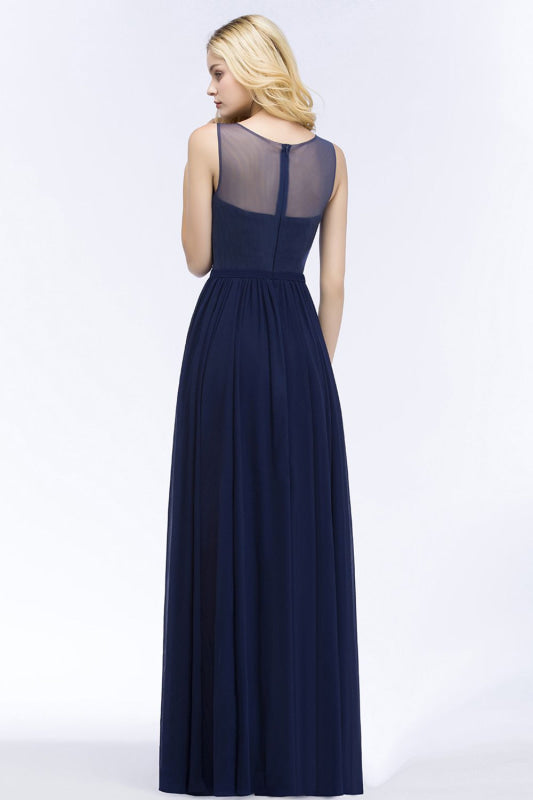 Chiffon Lace Appliques Navy Bridesmaid Dress