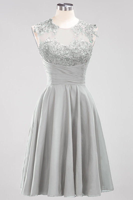Chiffon Round Neck Short Bridesmaid Dresses with Appliques