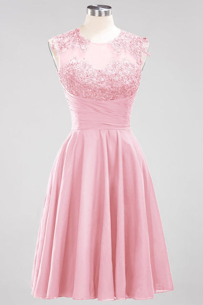 Chiffon Round Neck Short Bridesmaid Dresses with Appliques