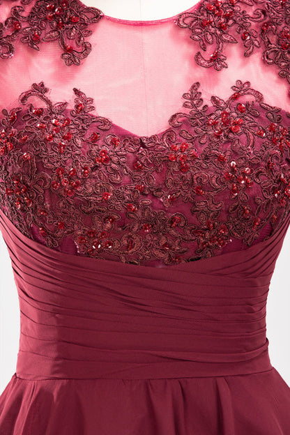 Chiffon Round Neck Short Bridesmaid Dresses with Appliques
