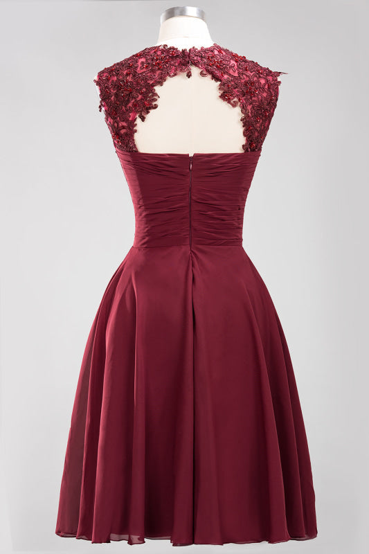 Chiffon Round Neck Short Bridesmaid Dresses with Appliques