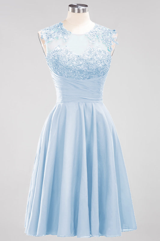 Chiffon Round Neck Short Bridesmaid Dresses with Appliques