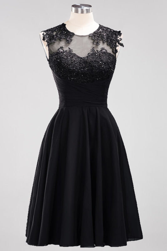Chiffon Round Neck Short Bridesmaid Dresses with Appliques